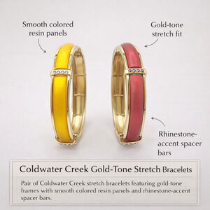 Coldwater Creek Gold-Tone Stretch Bracelets with Colored Resin Panels